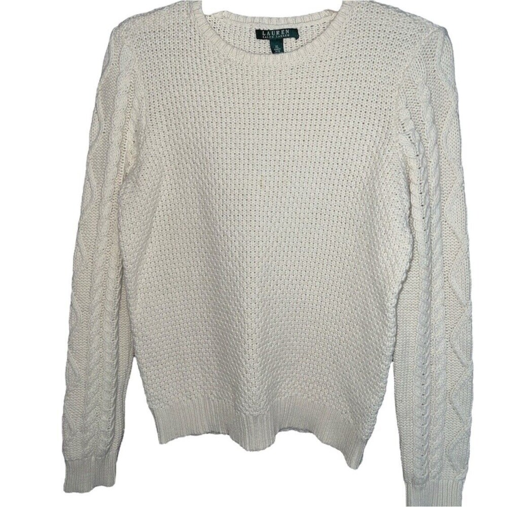 Lauren Ralph Lauren Sweater Womens XL Crewneck ivory Preppy timeless classic